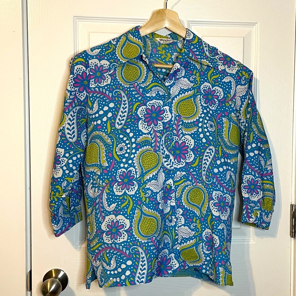 VTG Ship’n Shore psychedelic polyester button down shirt sz 32 (L)